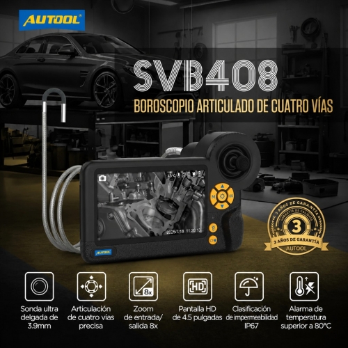Cámara de inspección Endoscopio de diagnóstico Autool SVB408 | Pantalla HD | 4 direcciones 360°