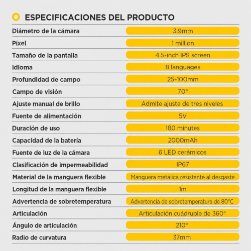 Cámara de inspección Endoscopio de diagnóstico Autool SVB408 | Pantalla HD | 4 direcciones 360°